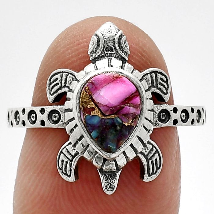 Tortoise - Kingman Pink Dahlia Turquoise Ring size-8.5 SDR243242 R-1076, 6x8 mm