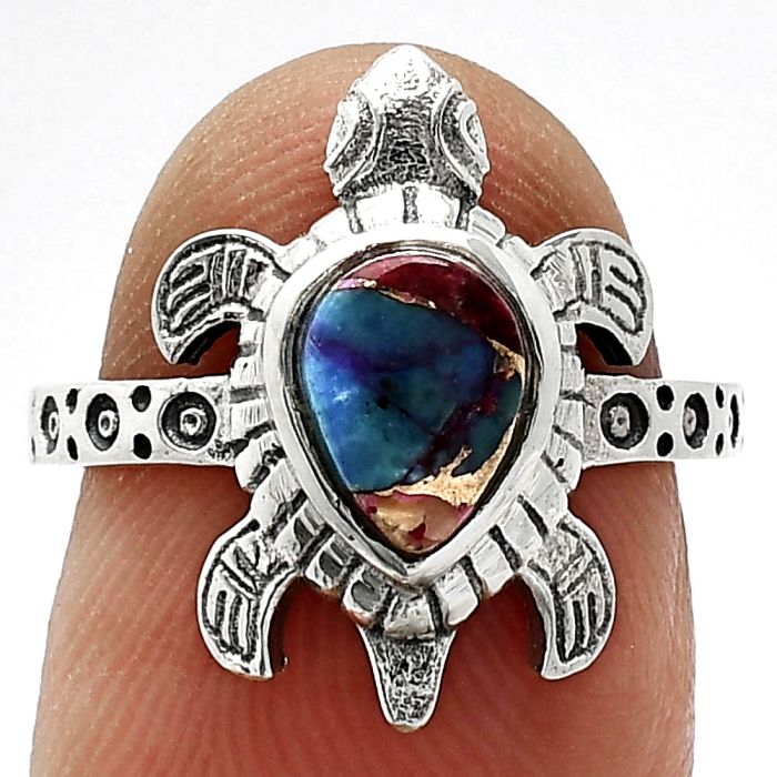 Tortoise - Kingman Pink Dahlia Turquoise Ring size-6 SDR243243 R-1076, 6x8 mm