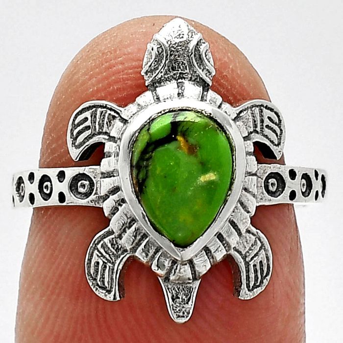 Tortoise - Green Matrix Turquoise Ring size-6 SDR243245 R-1076, 6x8 mm