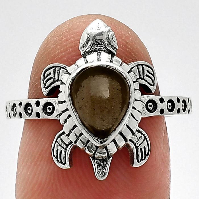 Tortoise - Smoky Quartz Ring size-8 SDR243248 R-1076, 6x8 mm