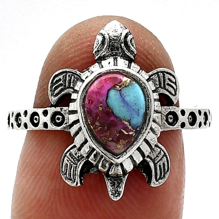 Tortoise - Kingman Pink Dahlia Turquoise Ring size-8.5 SDR243252 R-1076, 6x8 mm