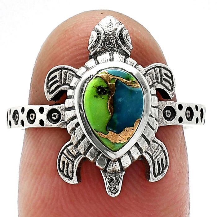 Tortoise - Blue Turquoise In Green Mohave Ring size-7.5 SDR243261 R-1076, 6x8 mm