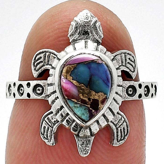 Tortoise - Kingman Pink Dahlia Turquoise Ring size-6 SDR243264 R-1076, 6x8 mm