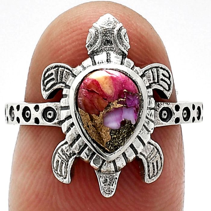 Tortoise - Kingman Pink Dahlia Turquoise Ring size-7 SDR243265 R-1076, 6x8 mm