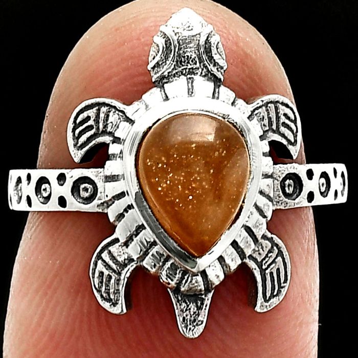 Tortoise - Sunstone Ring size-6 SDR243270 R-1076, 6x8 mm