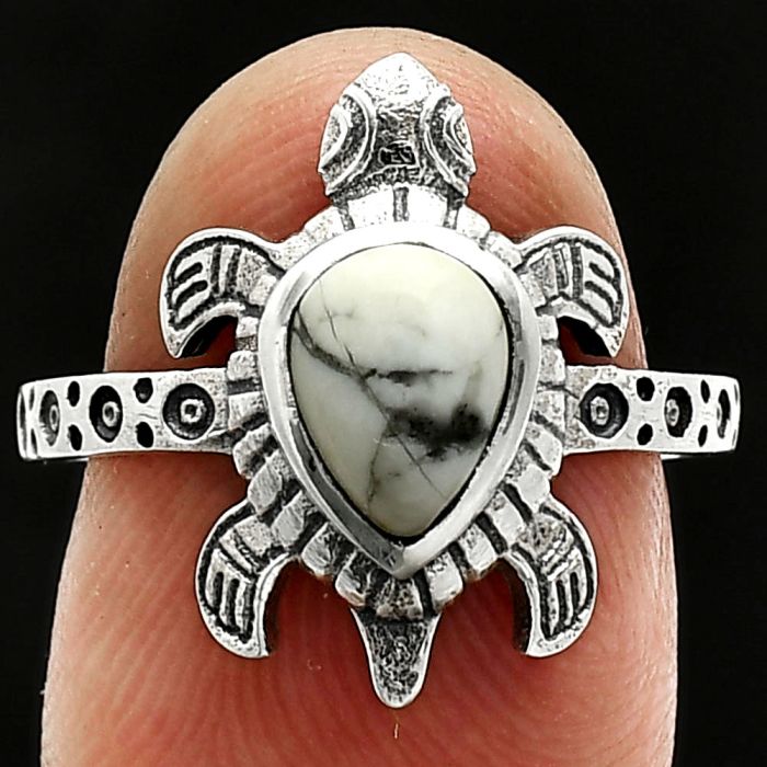 Tortoise - Authentic White Buffalo Turquoise Nevada Ring size-7 SDR243271 R-1076, 6x8 mm