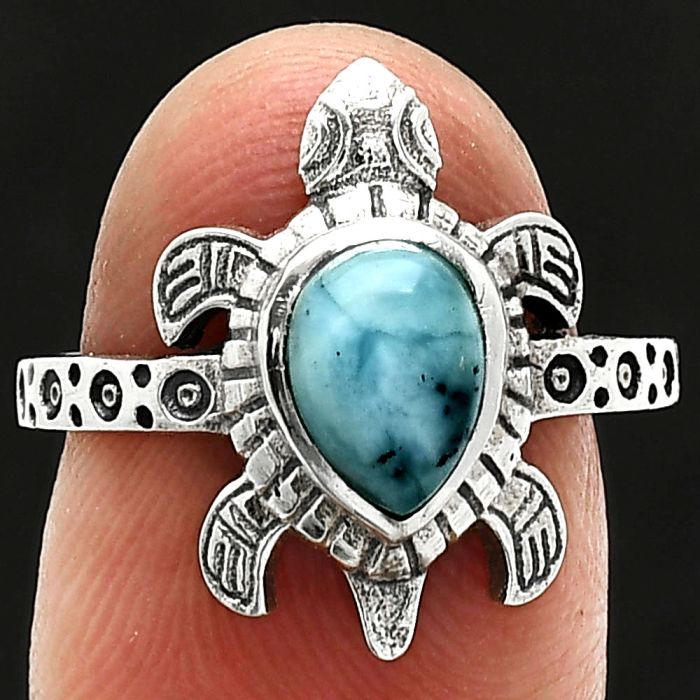 Tortoise - Larimar (Dominican Republic) Ring size-7.5 SDR243272 R-1076, 6x8 mm