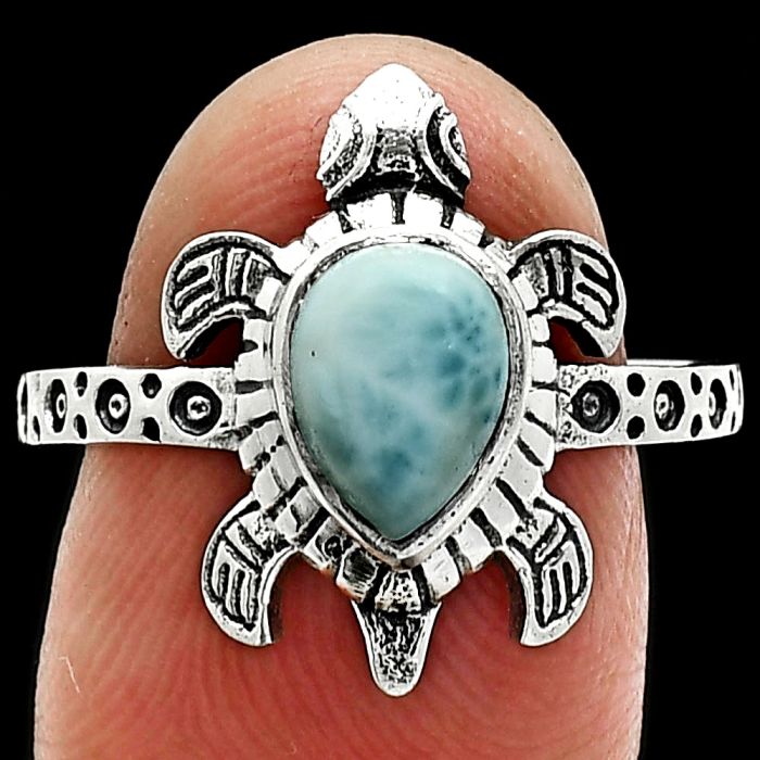 Tortoise - Larimar (Dominican Republic) Ring size-8.5 SDR243274 R-1076, 6x8 mm