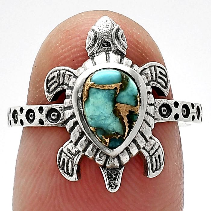 Tortoise - Kingman Copper Teal Turquoise Ring size-7.5 SDR243284 R-1076, 6x8 mm