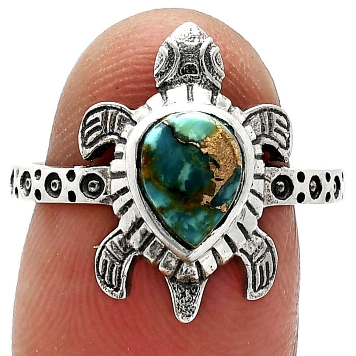 Tortoise - Kingman Copper Teal Turquoise Ring size-8 SDR243292 R-1076, 6x8 mm