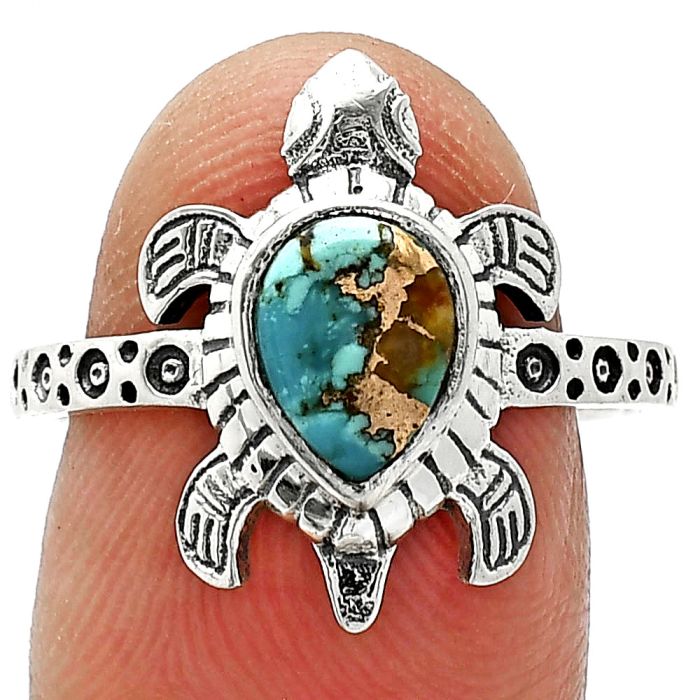 Tortoise - Kingman Copper Teal Turquoise Ring size-8.5 SDR243294 R-1076, 6x8 mm