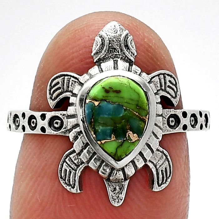 Tortoise - Blue Turquoise In Green Mohave Ring size-7 SDR243300 R-1076, 6x8 mm