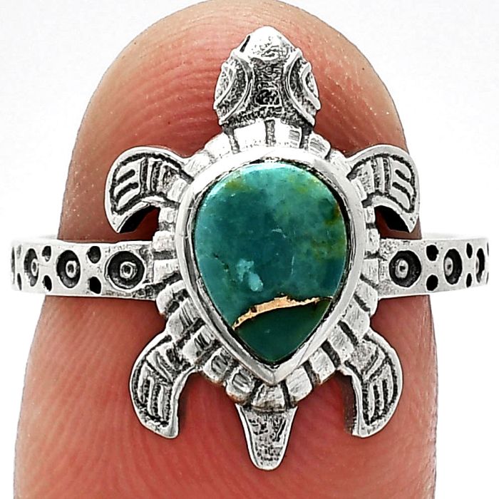 Tortoise - Kingman Copper Teal Turquoise Ring size-7 SDR243301 R-1076, 6x8 mm