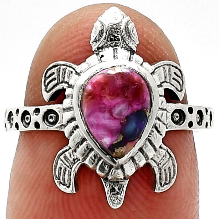 Tortoise - Kingman Pink Dahlia Turquoise Ring size-6 SDR243306 R-1076, 6x8 mm