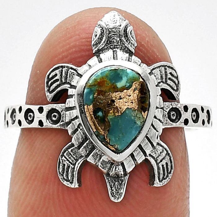 Tortoise - Kingman Copper Teal Turquoise Ring size-7 SDR243307 R-1076, 6x8 mm