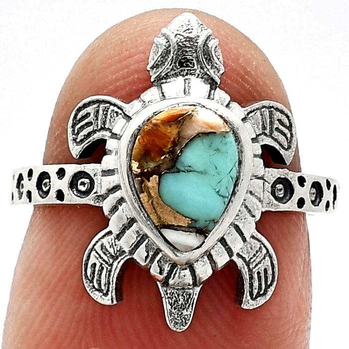 Tortoise - Spiny Oyster Turquoise Ring size-6 SDR243309 R-1076, 6x8 mm