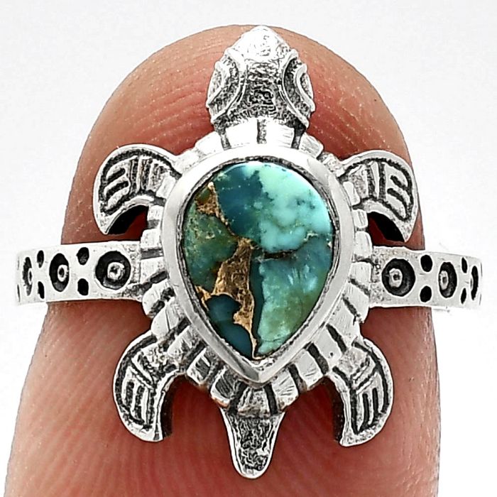 Tortoise - Kingman Copper Teal Turquoise Ring size-6 SDR243311 R-1076, 6x8 mm