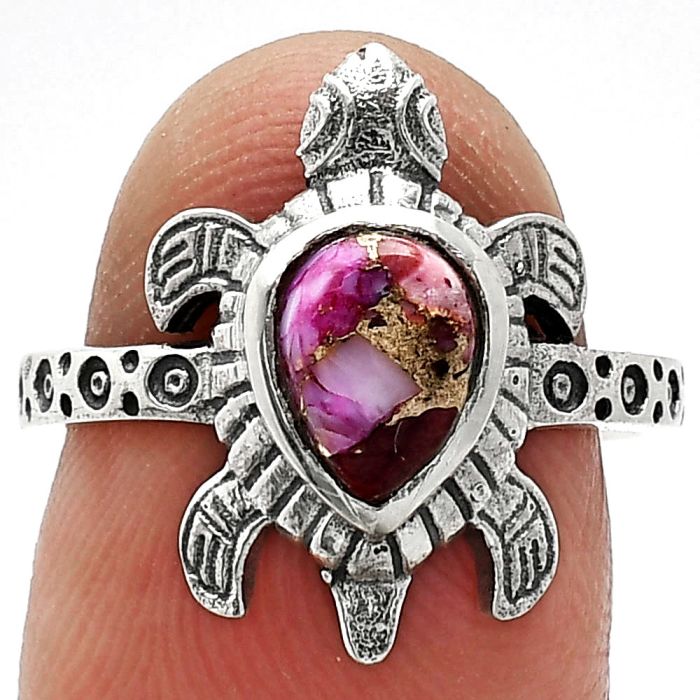 Tortoise - Kingman Pink Dahlia Turquoise Ring size-7 SDR243313 R-1076, 6x8 mm