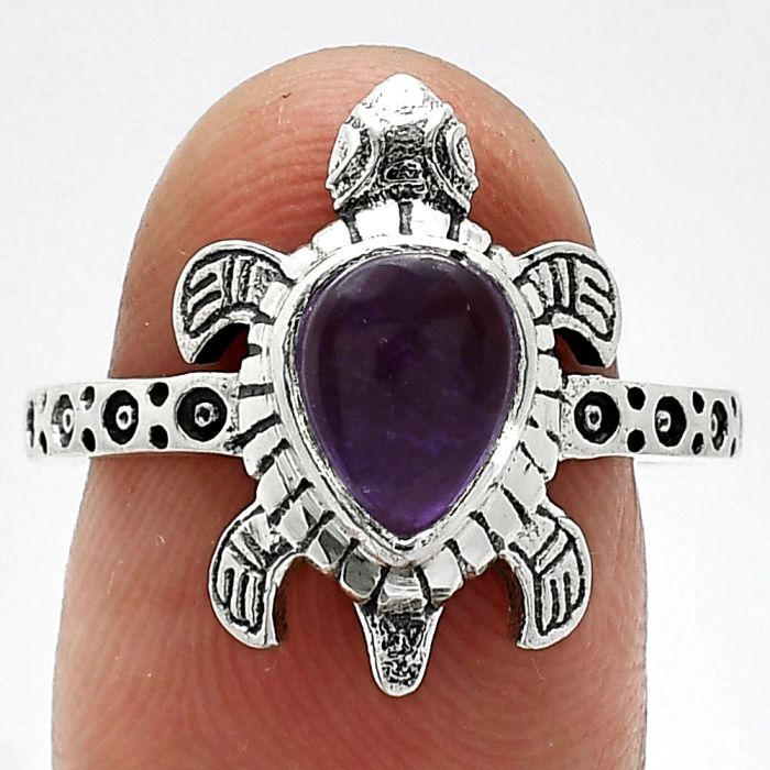 Tortoise - Amethyst Cab Ring size-8.5 SDR243331 R-1076, 6x8 mm