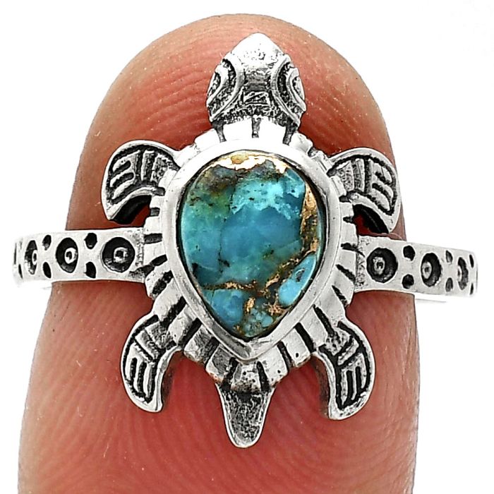 Tortoise - Kingman Copper Teal Turquoise Ring size-8 SDR243342 R-1076, 6x8 mm