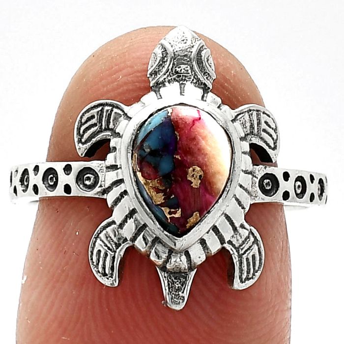 Tortoise - Kingman Pink Dahlia Turquoise Ring size-8 SDR243343 R-1076, 6x8 mm