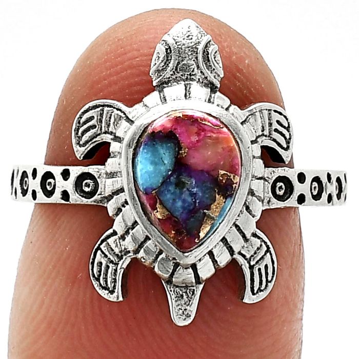 Tortoise - Kingman Pink Dahlia Turquoise Ring size-7.5 SDR243345 R-1076, 6x8 mm