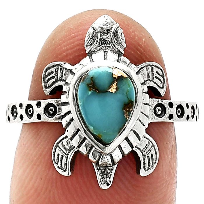 Tortoise - Kingman Copper Teal Turquoise Ring size-8 SDR243346 R-1076, 6x8 mm