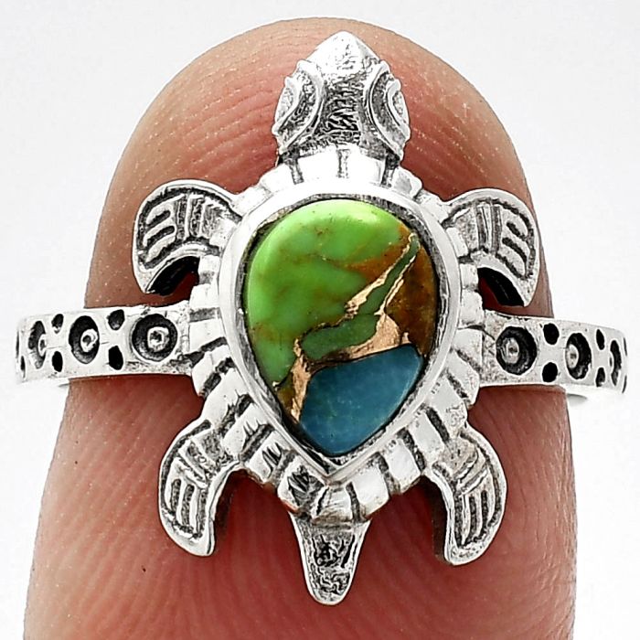 Tortoise - Blue Turquoise In Green Mohave Ring size-7 SDR243347 R-1076, 6x8 mm