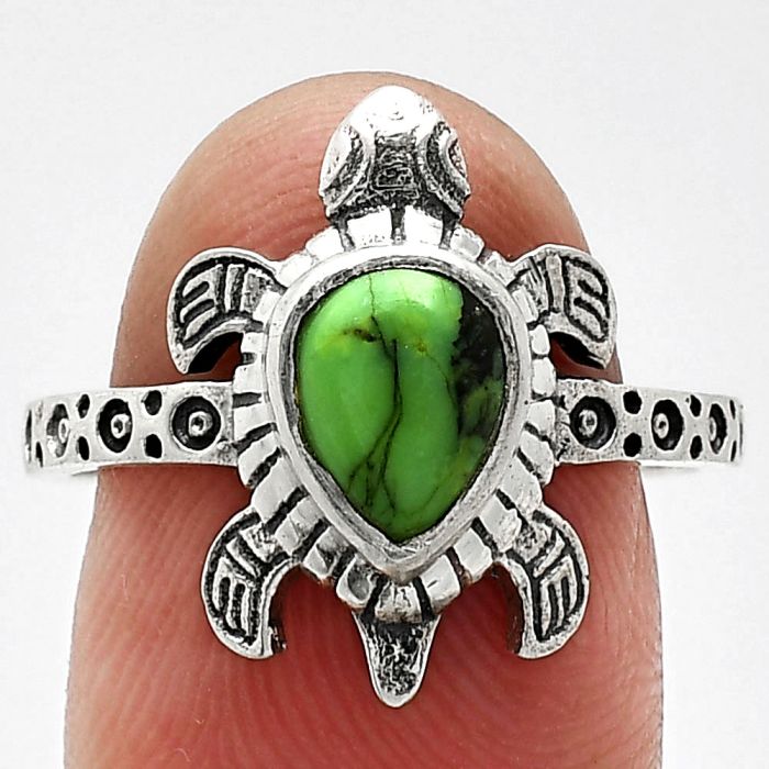 Tortoise - Green Matrix Turquoise Ring size-8.5 SDR243350 R-1076, 6x8 mm