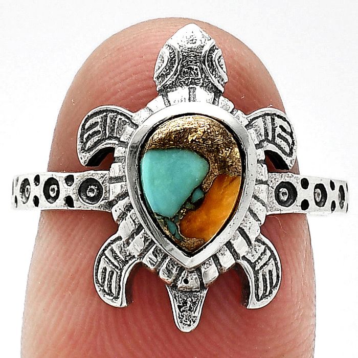 Tortoise - Spiny Oyster Turquoise Ring size-7.5 SDR243351 R-1076, 6x8 mm