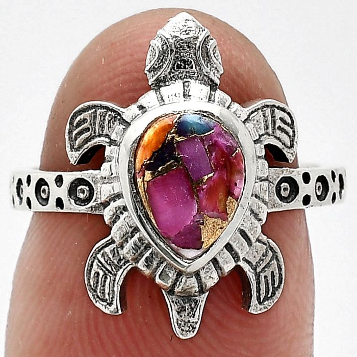 Tortoise - Kingman Pink Dahlia Turquoise Ring size-6 SDR243352 R-1076, 6x8 mm