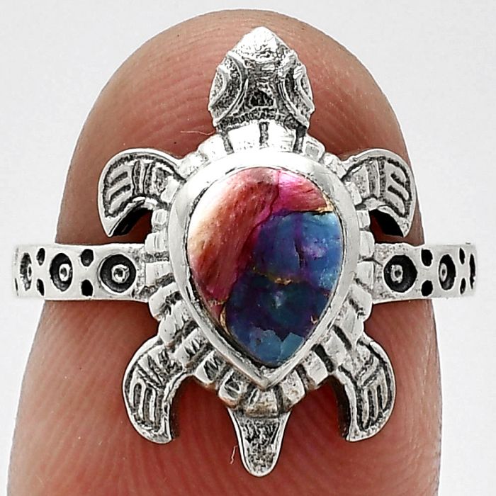 Tortoise - Kingman Pink Dahlia Turquoise Ring size-6 SDR243356 R-1076, 6x8 mm