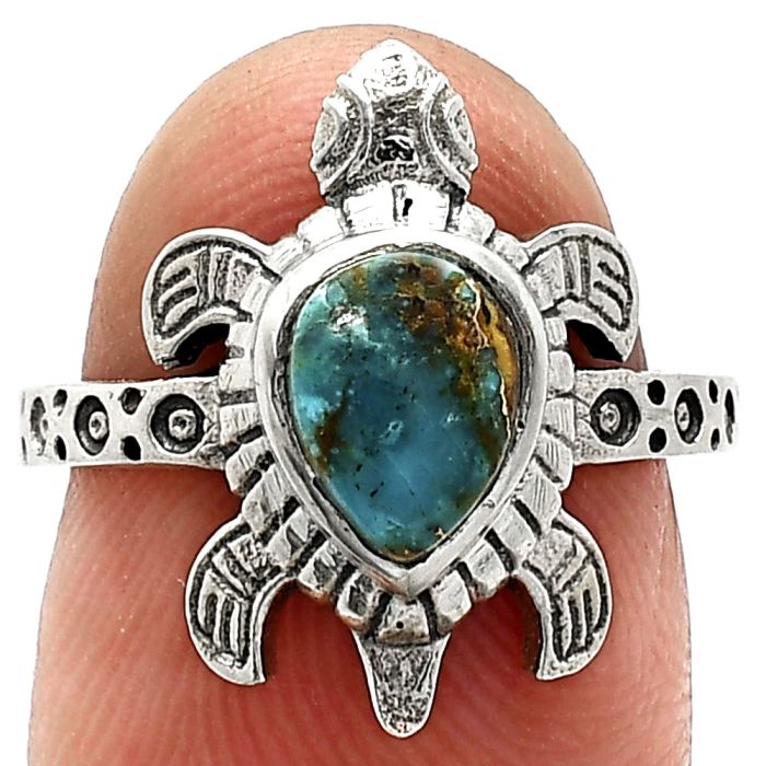 Tortoise - Kingman Copper Teal Turquoise Ring size-6 SDR243359 R-1076, 6x8 mm