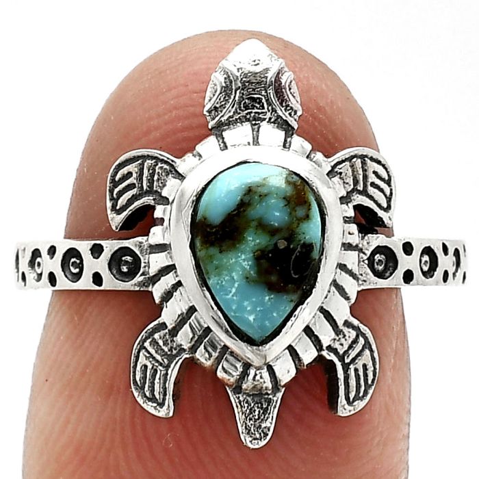 Tortoise - Natural Turquoise Morenci Mine Ring size-8 SDR243360 R-1076, 6x8 mm