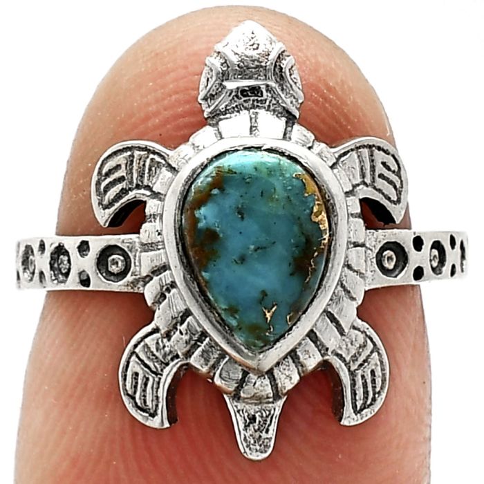 Tortoise - Kingman Copper Teal Turquoise Ring size-6 SDR243363 R-1076, 6x8 mm