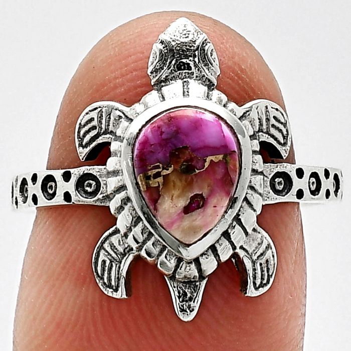 Tortoise - Kingman Pink Dahlia Turquoise Ring size-7 SDR243364 R-1076, 6x8 mm