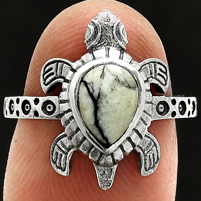 Tortoise - Authentic White Buffalo Turquoise Nevada Ring size-7 SDR243368 R-1076, 6x8 mm