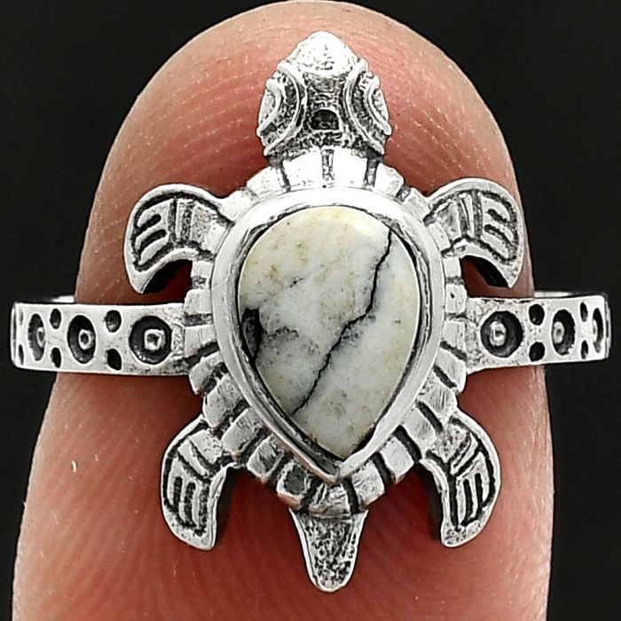 Tortoise - Authentic White Buffalo Turquoise Nevada Ring size-7 SDR243369 R-1076, 6x8 mm