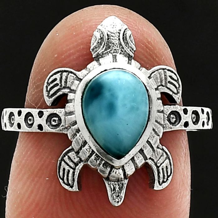 Tortoise - Larimar (Dominican Republic) Ring size-7.5 SDR243372 R-1076, 6x8 mm