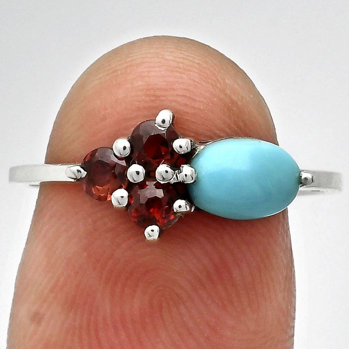 Natural Rare Turquoise Nevada Aztec Mt and Garnet Ring size-8 SDR243392 R-1250, 7x5 mm