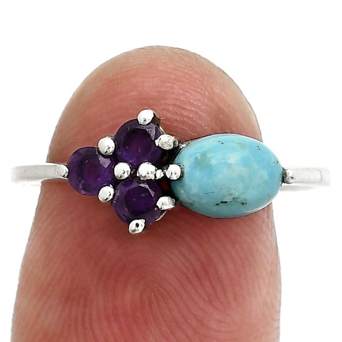 Natural Rare Turquoise Nevada Aztec Mt and Amethyst Ring size-8 SDR243394 R-1250, 7x5 mm