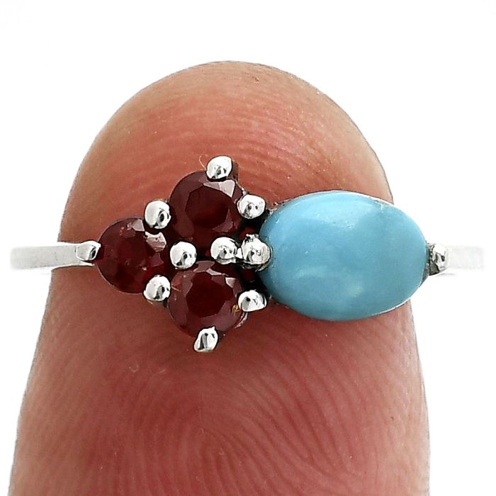 Natural Rare Turquoise Nevada Aztec Mt and Garnet Ring size-7 SDR243395 R-1250, 7x5 mm