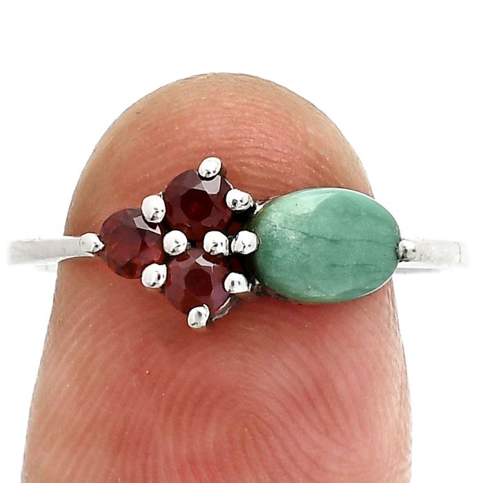 Natural Rare Turquoise Nevada Aztec Mt and Garnet Ring size-8 SDR243399 R-1250, 7x5 mm