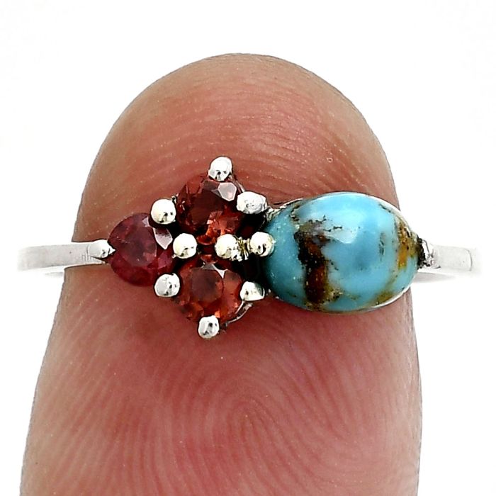 Natural Rare Turquoise Nevada Aztec Mt and Garnet Ring size-8 SDR243400 R-1250, 7x5 mm