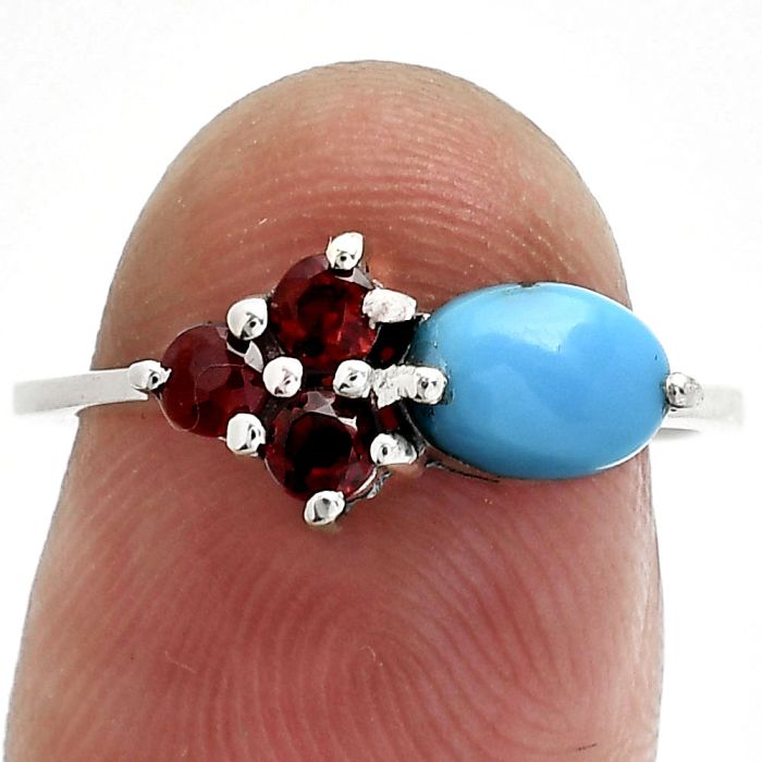 Sleeping Beauty Turquoise and Garnet Ring size-7 SDR243401 R-1250, 7x5 mm