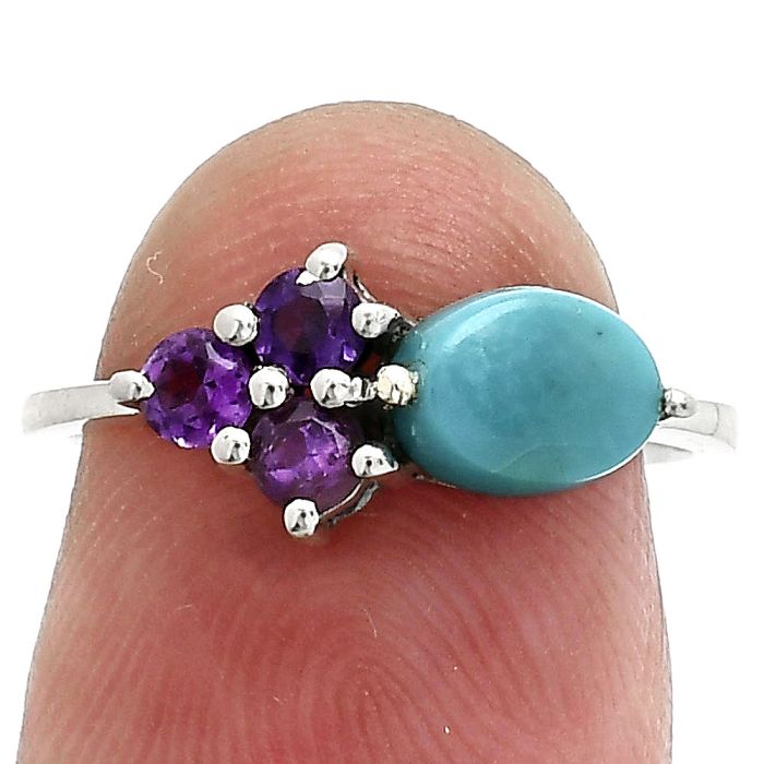 Natural Rare Turquoise Nevada Aztec Mt and Amethyst Ring size-6 SDR243404 R-1250, 7x5 mm