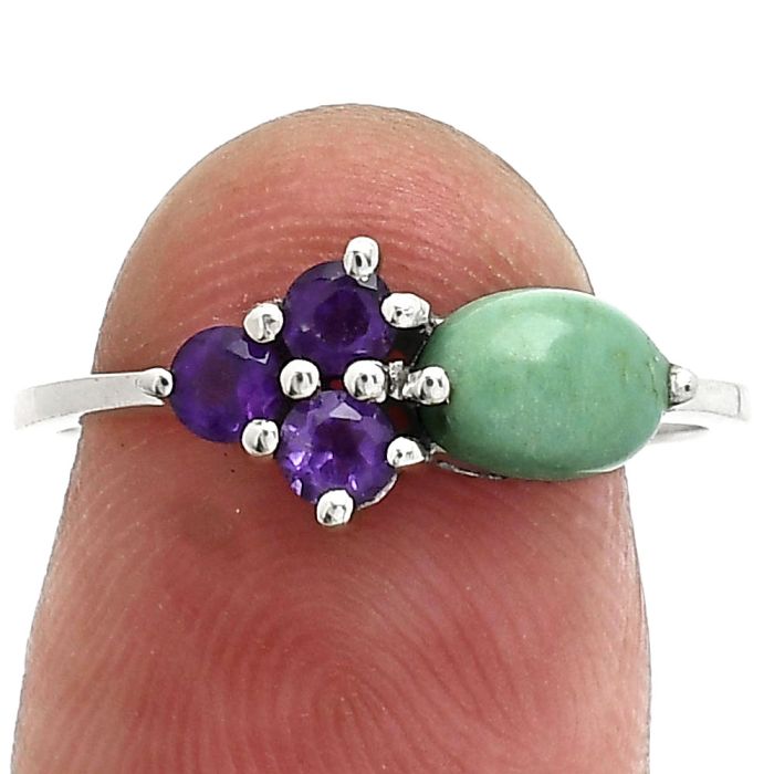 Natural Rare Turquoise Nevada Aztec Mt and Amethyst Ring size-7.5 SDR243405 R-1250, 7x5 mm