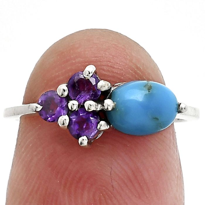 Sleeping Beauty Turquoise and Amethyst Ring size-6 SDR243406 R-1250, 7x5 mm