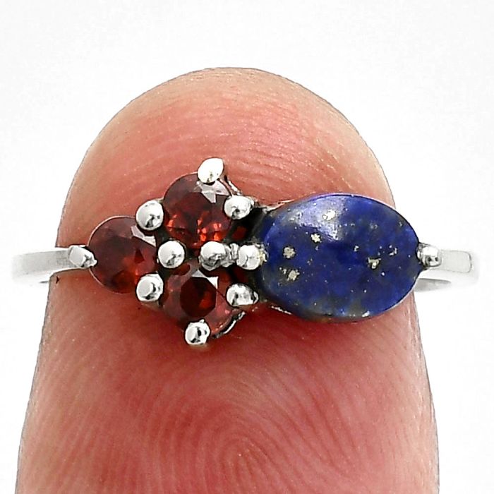 Lapis Lazuli and Garnet Ring size-6 SDR243409 R-1250, 7x5 mm