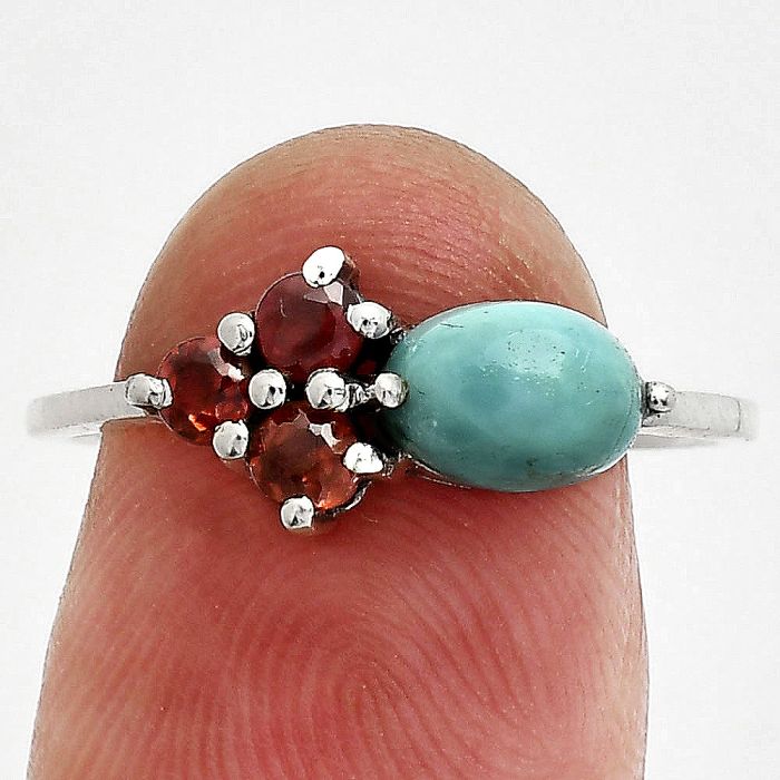 Natural Rare Turquoise Nevada Aztec Mt and Garnet Ring size-8.5 SDR243410 R-1250, 7x5 mm